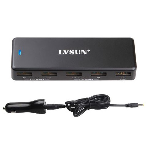 LVSUN LS-5US USB-latausasema autoon 5-port, 36W/7.2A