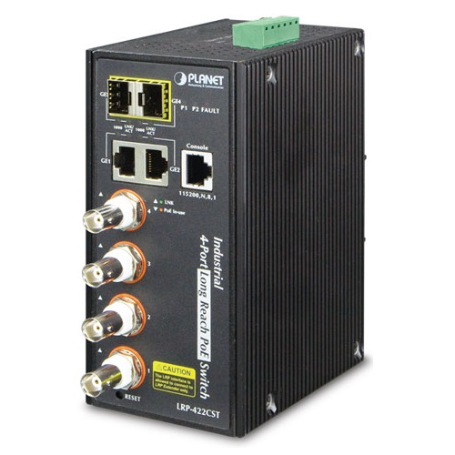 Planet LRP-422CST IPv4/IPv6, 4-Port Coax + 2xGbit+2xSFP Managed Switch, PoE 150W
